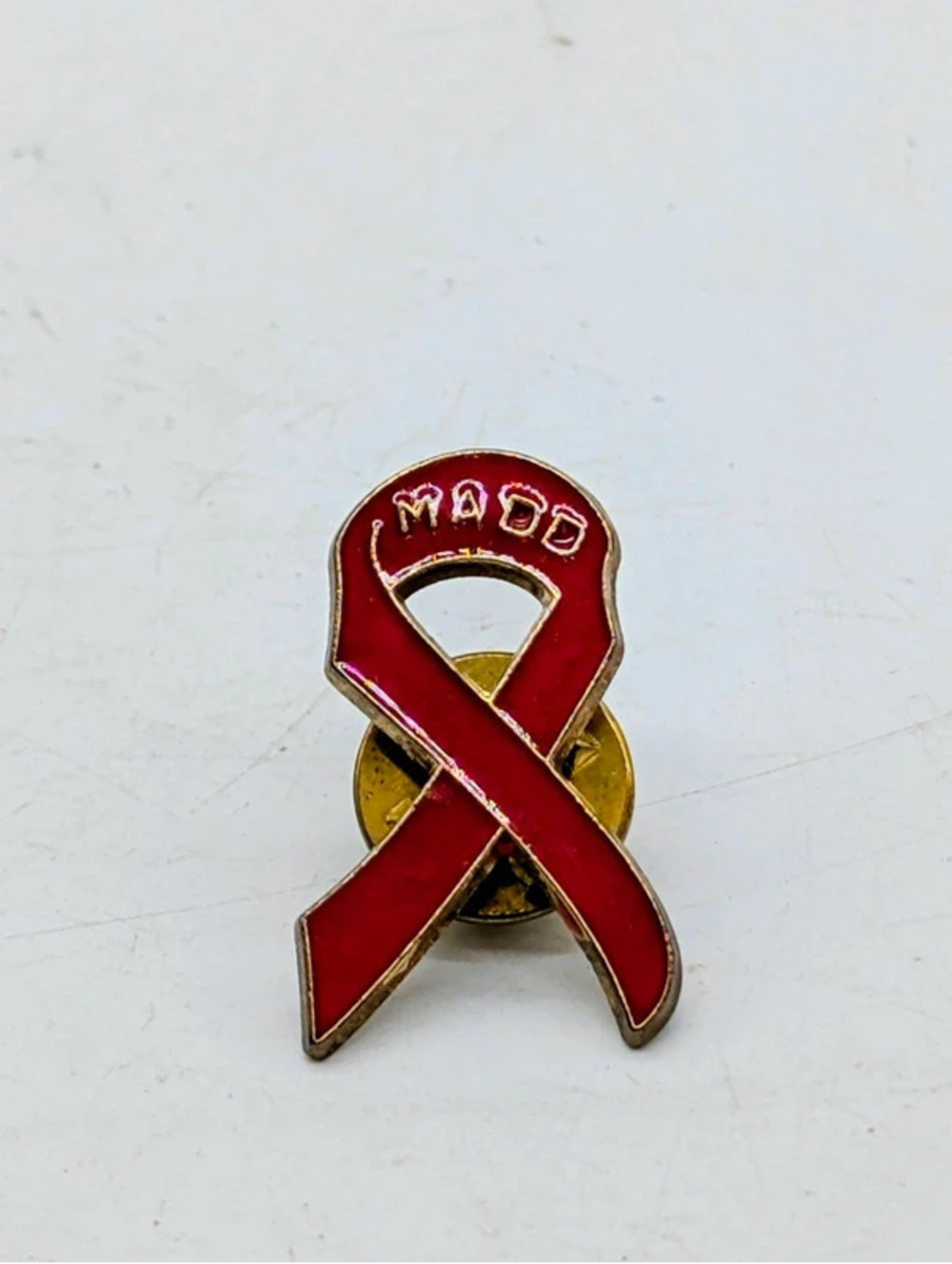 Vintage MADD Red Ribbon Awareness Enamel Lapel Pin Badge